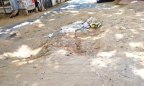 Uneven road at Subbaraya Nagar in Kodambakkam