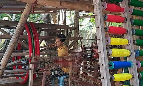 Traditional indigenous attire weaved by Bengali weavers in Tripura's Taranagar (ANI)