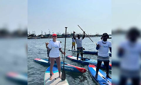 &nbsp;Regina Cassandra teamed up with the boys from the SUP Marinaa Club for a stand-up paddleboarding activity.
