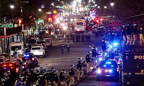 Police use a vehicle named "the bear" to enter Columbia's Hamilton Hall, New York City(Reuters)