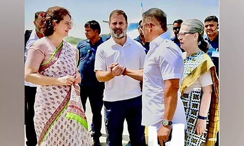 Congress leaders Priyanka Gandhi, Rahul Gandhi, Sonia Gandhi and Robert Vadra. (ANI)