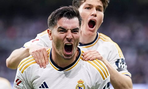 Real Madrid's Brahim Diaz celebrates after a goal (AP)