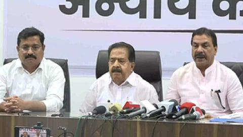 M Arif Naseem Khan,AICC General Secretary Ramesh Chennithala, state Chief Spokesperson Atul Londhe (Photo/IANS)