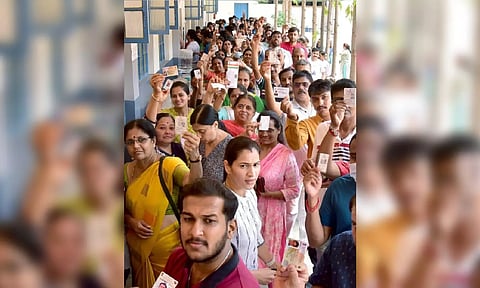 Voters are in the queue to cast their votes (IANS)