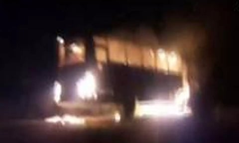 A bus carrying polling officials and electronic voting machines (EVM) caught fire(Image: ANI)