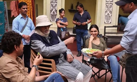 Deepika Padukone and Amitabh Bachchan during 'Piku' shooting