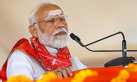 PM Modi addresses a public meeting for Lok Sabha polls, in Karimnagar (PTI)