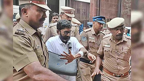 YouTuber ‘Savukku’ Shankar being taken to CMCH for a medical examination in Coimbatore on Thursday