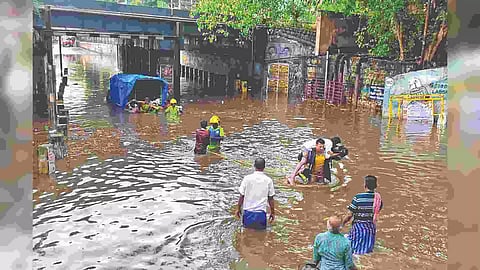 Personnel rescuing five visually challenged stranded at Maninagaram subway in Madurai on Saturday