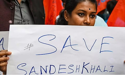 protest rally over Sandeshkhali 'atrocities' in Kolkata.(PTI)