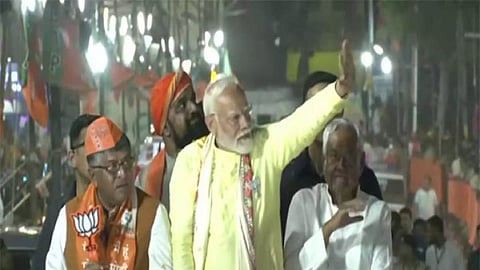 PM Modi holds grand roadshow in Patna. (Photo/ANI)