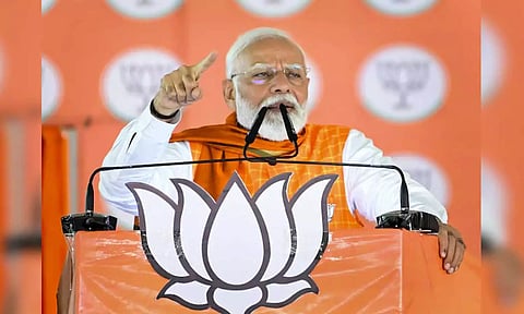 Prime Minister Narendra Modi Addresses A Public Meeting For Lok Sabha Polls. (PTI)&nbsp;