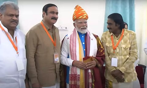&nbsp;NDA leaders GK Vasan and Anbumani Ramadoss witnessed Prime Minister Narendra Modi's nomination filing event at Varanasi (Screengrab)