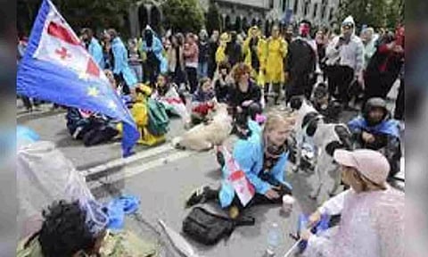Blocked streets in the capital of Georgia by the protesters (AP)