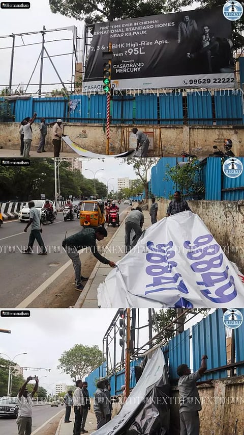 Chennai Corporation removes unauthorized roadside hoardings post Mumbai tragedy