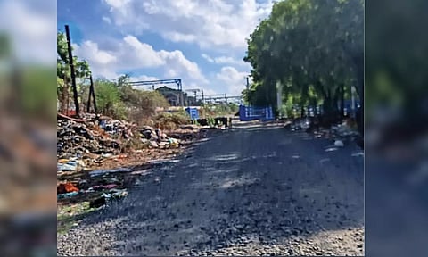 The dilapidated Railway Border Road poses a problem to pedestrians and commuters