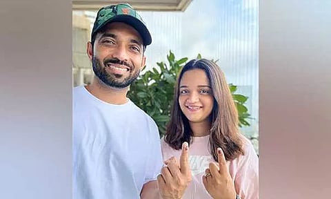 Indian cricketer Ajinkya Rahane and wife (Photo/ANI)