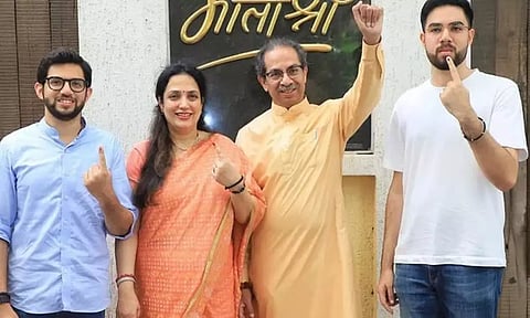 Shiv Sena (UBT) President and ex-CM Uddhav Thackeray, along with his wife Rashmi and sons Tejas and Aditya (IANS)