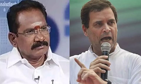 Senior AIADMK leader and former minister Sellur K Raju; Congress leader Rahul Gandhi