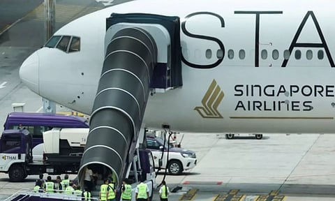 Singapore Airlines aircraft parked after an emergency landing at Suvarnabhumi International Airport (Reuters)