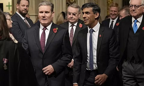 Rishi Sunak and Keir Starmer attend the State Opening of Parliament at the Palace of Westminster in London (AP)&nbsp;