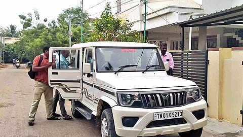 Police constable being brought to the CB-CID office for interrogation on Thursday