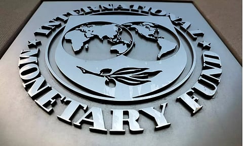 The International Monetary Fund (IMF) logo is seen outside the headquarters building in Washington, U.S. (Reuters)&nbsp;