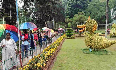 Visitors enjoying the exhibits at Sims Park in Coonoor on Friday