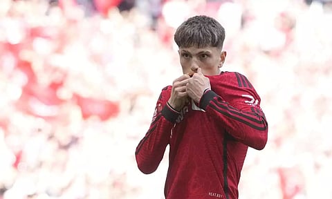 Alejandro Garnacho celebrates after scoring a goal (AP)&nbsp;&nbsp;