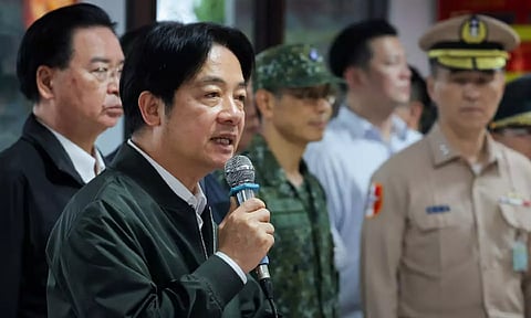 Taiwan President Lai Ching-te at a military camp in Taoyuan