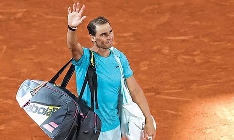 Rafael Nadal gestures to the public as he leaves the court after losing to Alexander Zverev&nbsp;&nbsp;