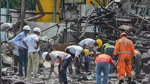 Thane: NDRF and other officials inside the chemical factory area at Dombivli where a blast on Thursday killed at least nine people and injured 60, in Thane district, Friday, May 24, 2024. (PTI Photo)