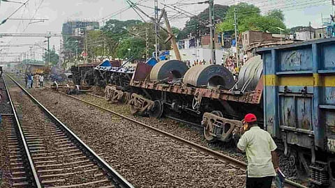 Seven wagons of a goods train was derailed at Palghar railway station in Maharashtra on Tuesday evening, May 28, 2024. (Photo: PTI)