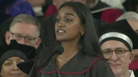 Indian-origin student speaker Shruthi Kumar delivering a speech at the graduation ceremony of Harvard University. (YouTube)