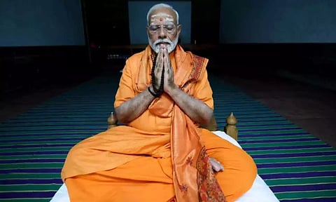 PM Modi meditating in Vivekananda Rock Memorial (X/BJP)

