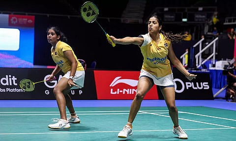 Treesa Jolly and Gayatri Gopichand in action during the quarter-final round of Singapore Open&nbsp;