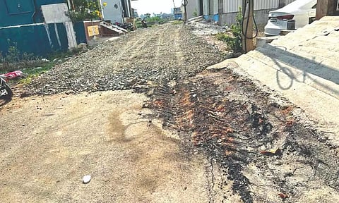 Damaged Ring Road Devaki Nagar in Madhavaram