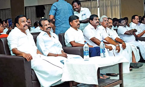 DMK leaders during meeting with party agents of counting centres, on Saturday