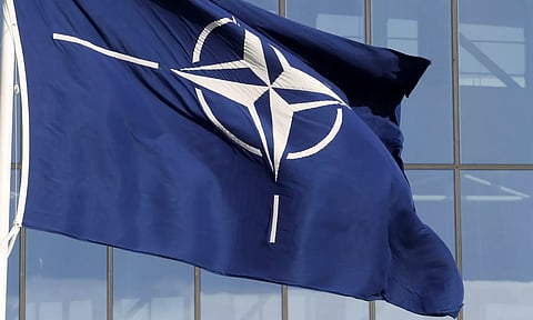 A NATO flag is seen at the Alliance headquarters (Reuters)