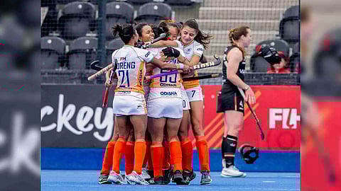 Indian women’s hockey team against Germany during FIH Pro League 2023/24 (Image: HI)