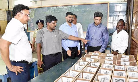 Collector M Pradeep Kumar inspecting the counting centre in Tiruchy on Monday