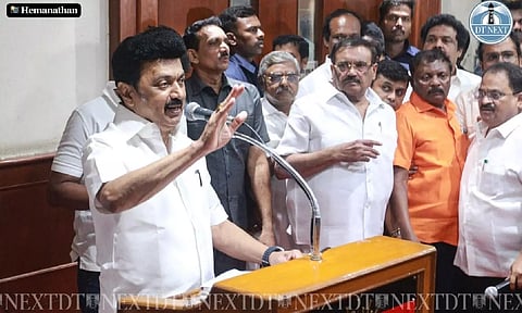 CM Stalin addresses media after his party leading 40 seats in the state (Photo: Hemanathan.M)&nbsp;