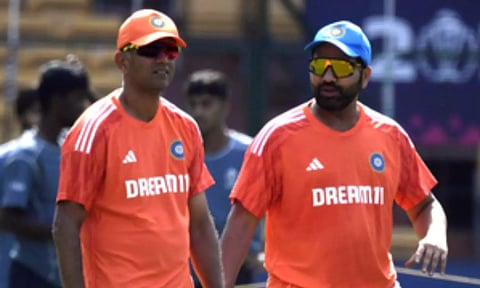 Rohit Sharma and Rahul Dravid (IANS)