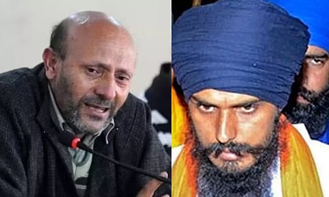 Sikh preacher Amritpal Singh; Terror financing accused Sheikh Abdul Rashid (File photos: AFP/ANI)