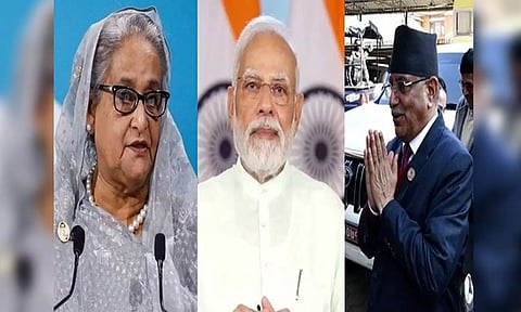 Sheikh Hasina, Narendra Modi, Pushpa Kamal Dahal (ANI)