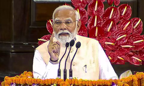 PM Modi speaks during the NDA parliamentary party meeting (PTI)