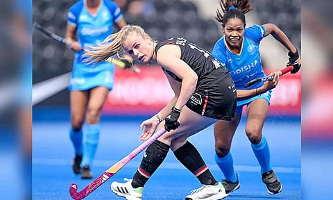Indian women's hockey team in action against Germany during FIH Pro League 2023/24 (HI)