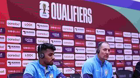 Brandon Fernandes and Igor Stimac during the pre-match conference on Monday in Qatar