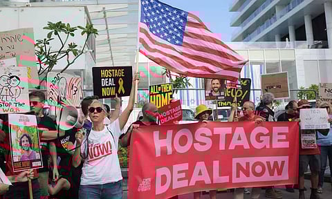 Family members and supporters demand the immediate release of the hostages kidnapped during the deadly October 7 attack (Reuters)
