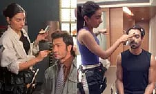 Penaz Mithuji doing Vidyut Jammwal and Aparshakti Khurana's makeup (Photo/IANS)